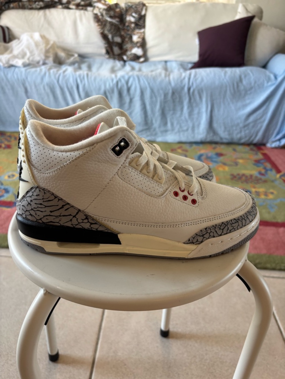 Jordan White/Black Sneakers with Grey Elephant Print